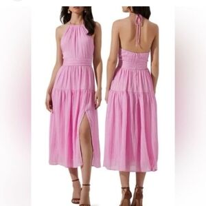 Sz M Astr Pink Midi Halter Dress Tier